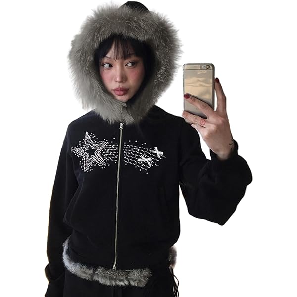 ジャケット・アウター Y2k mods coat Shearling coat fur emo Amazon.com: KFVIM Y2k Zip up Hoodie Fur Graphic Jacket Emo
